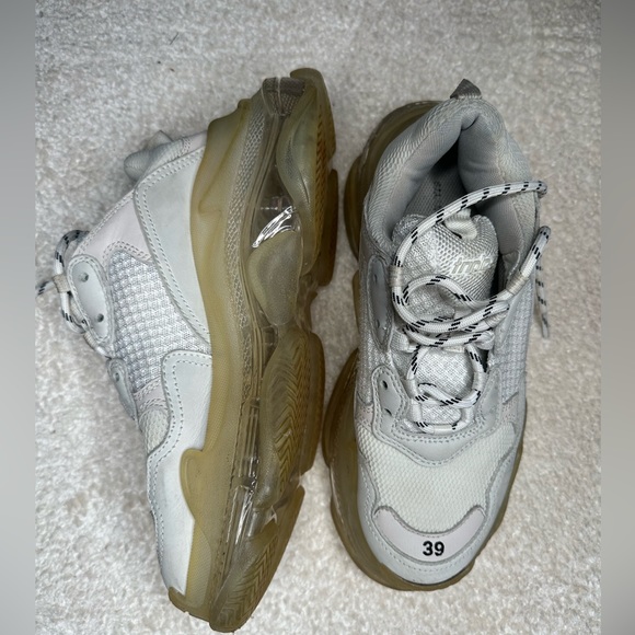 Balenciaga Triple SClear Sole Men's White Leather Mesh Sneakers - Picture 7 of 7